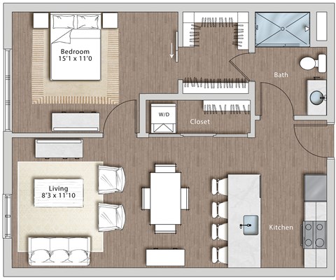 a floor plan of a living room with a bedroom and a kitchen  at Sono Central Residential, Connecticut